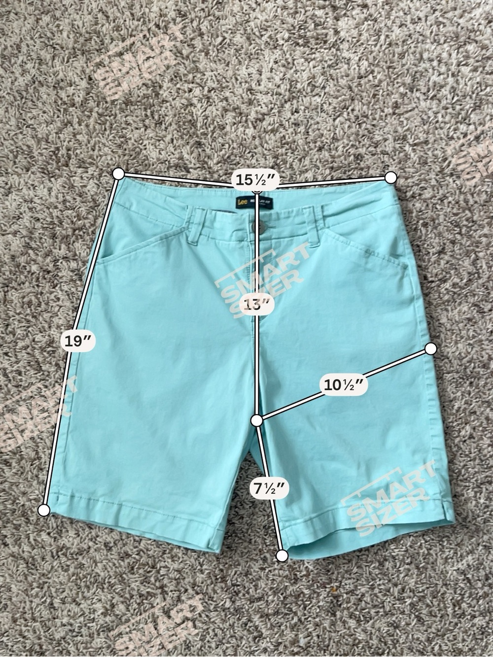LEE | Aqua Light Blue Flat Front Mid Rise Chino Shorts Sz 10 - Picture 5 of 8